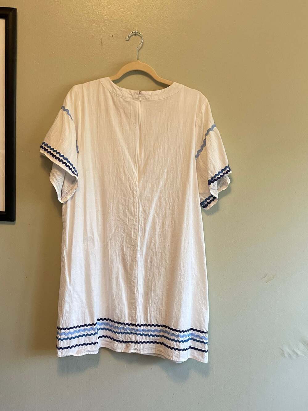 100% Cotton  White 1XL Shift Dress with Blue Rick Rack Trim CottageCore - Picture 2 of 4